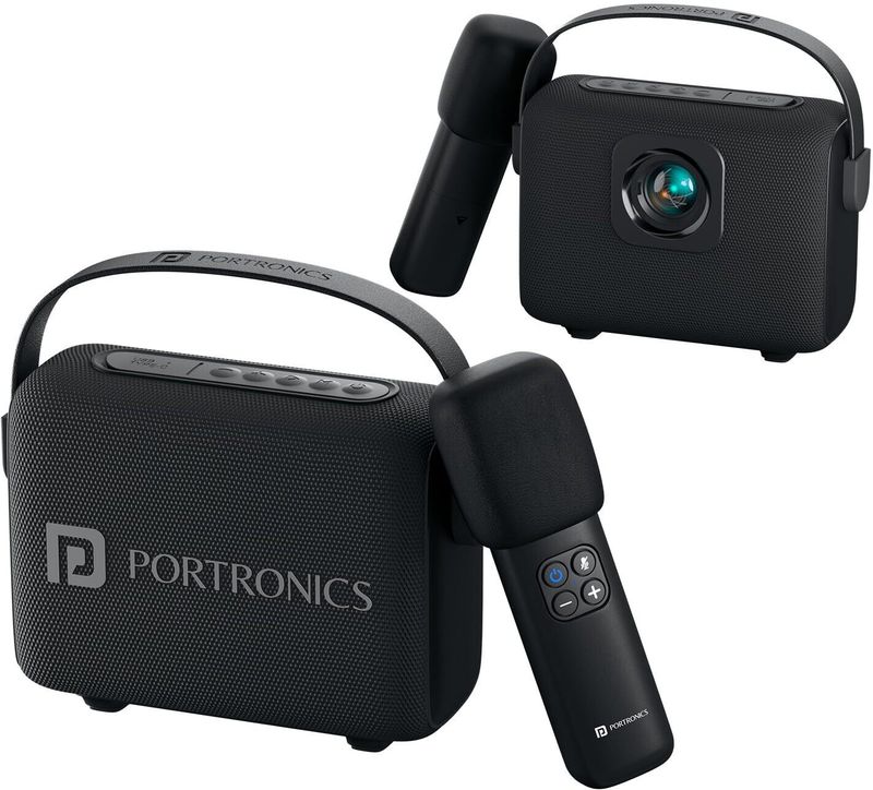 Portronics Resonate 2 14W Bluetooth Speaker With Wireless Karaoke Mic, LED Projection Light 14 W Bluetooth Speaker (Black, Mono Channel)