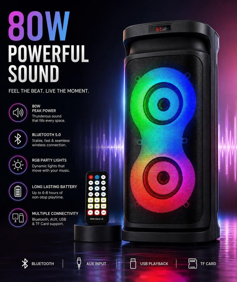ZEKLY 80W Tower Speaker with Dual Woofer - Image 6