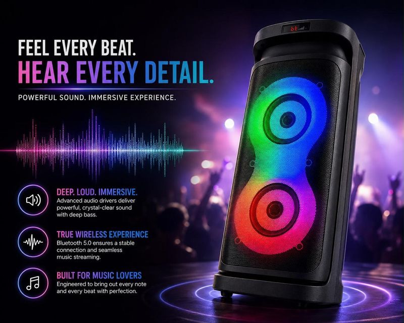 ZEKLY 80W Tower Speaker with Dual Woofer - Image 4