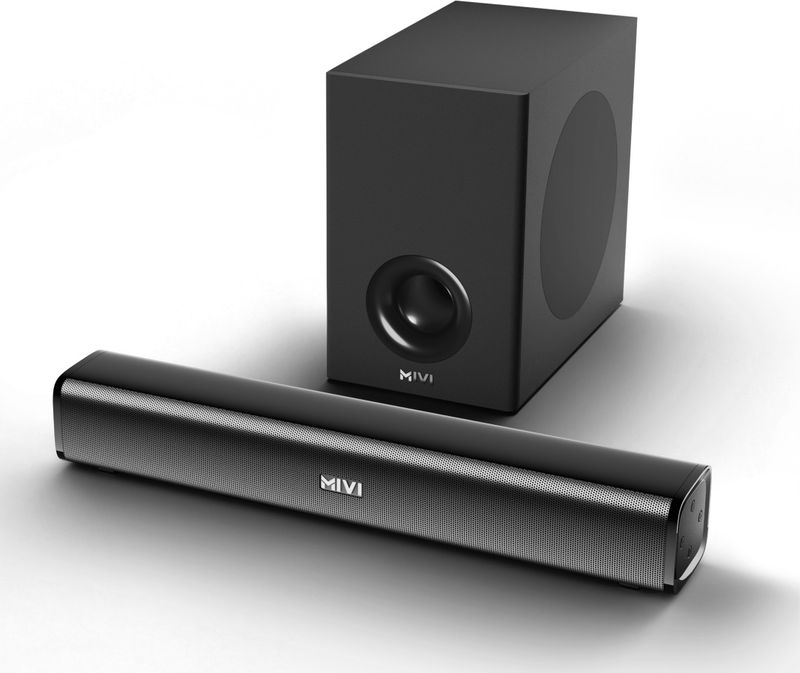 Mivi Fort Sonic X80 Soundbar, 2.1 Channel, Multi-Input & EQ Modes, BT v5.3 90 W Bluetooth Soundbar (Black, Grey, 2.1 Channel)
