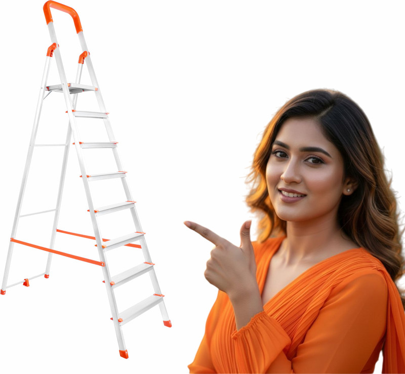 mizu exel 8 steps ladder home aluminium upto 300 kgs load capacity steel
