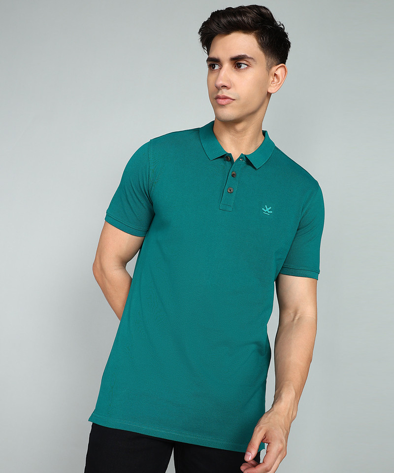 Men Solid Polo Neck Pure Cotton Dark Green T-Shirt