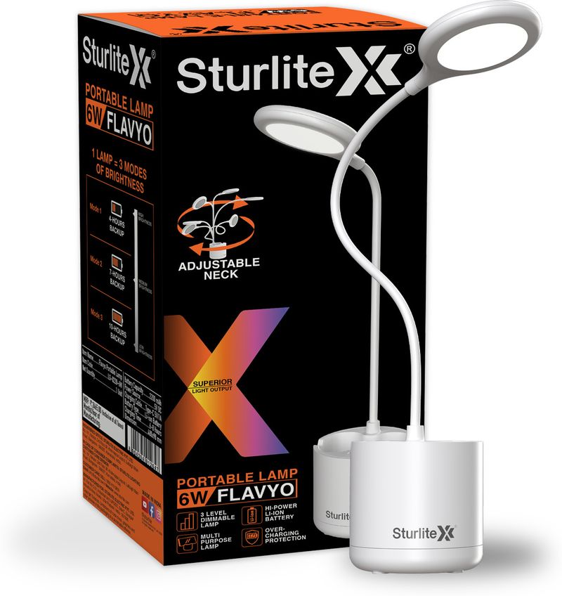 Sturlite Flavyo 6W Rechargeable LED|(3 in 1) Color Light Table Lamp (9.8 cm, White)