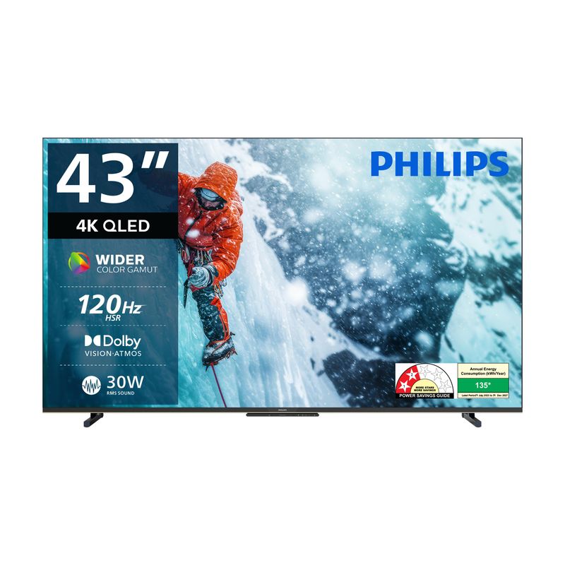PHILIPS 108 cm (43 inch) QLED Ultra HD (4K) Smart Google TV with Dolby Vision |30W Dolby Atmos | 120Hz Refresh Rate | HDR 10+ |Wider Colour Gamut | Ultra Narrow Bezel | 32 GB Storage (43PQT8100/94)
