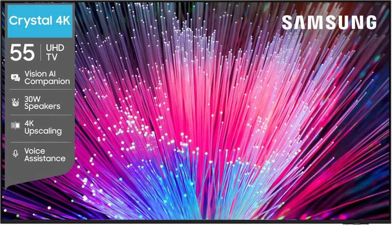 Samsung Crystal 4K Vision AI 138 cm (55 inch) Ultra HD (4K) LED Smart Tizen TV 2026 Edition with 30W Speakers 4K Upscaling HDR 10+ Football Mode Voice Assistance Remote Control PurColor Metal Stream Design Samsung Knox Security 150+ Free Channels (UA55UE83AHULXL)
