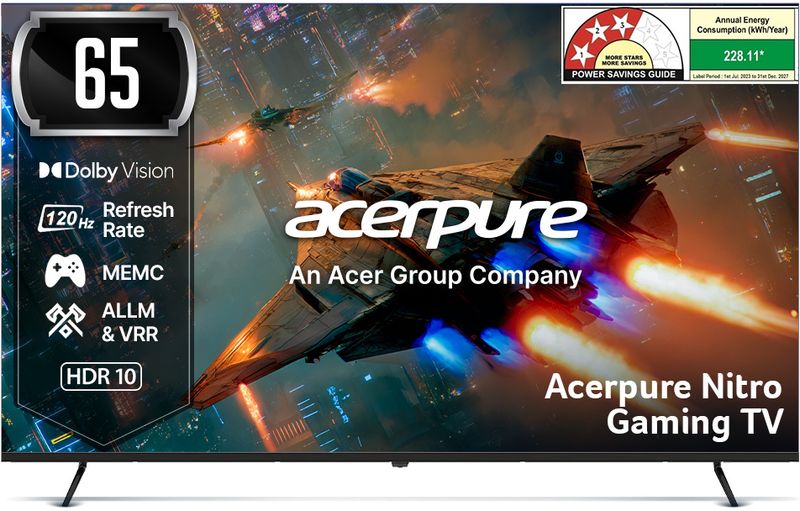 acerpure Nitro 164 cm (65 inch) QLED Ultra HD (4K) Smart Google TV with 120 Hz GTV 5.0 |Android 14 |Dolby Vision & Dolby Atmos|50W Sound|Tuner|Wi-Fi Direct|ALLM |VRR|MEMC|Karaoke|AI|Gaming |Wall Mount (AP65UG75PNTO5)