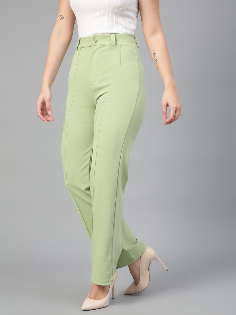 KOTTY Women Regular Fit Light Green Polyester Trousers