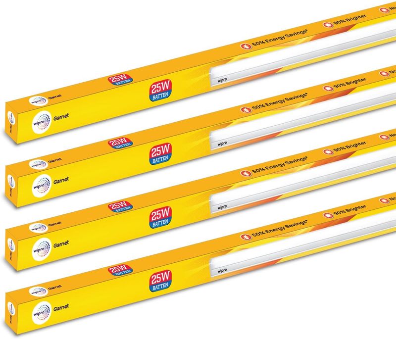 Wipro Garnet 25W LED Batten | Cool Day Light (6500K) Pack of 4 25 W 114 cm Tube Light (White, Pack of 4)