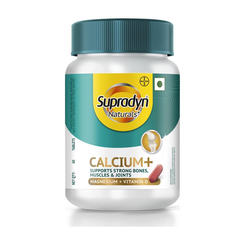 Supradyn Naturals Calcium+ For Men and Women, 100% Vegetarian,For Stronger Bones & Health (60 Tablets)
