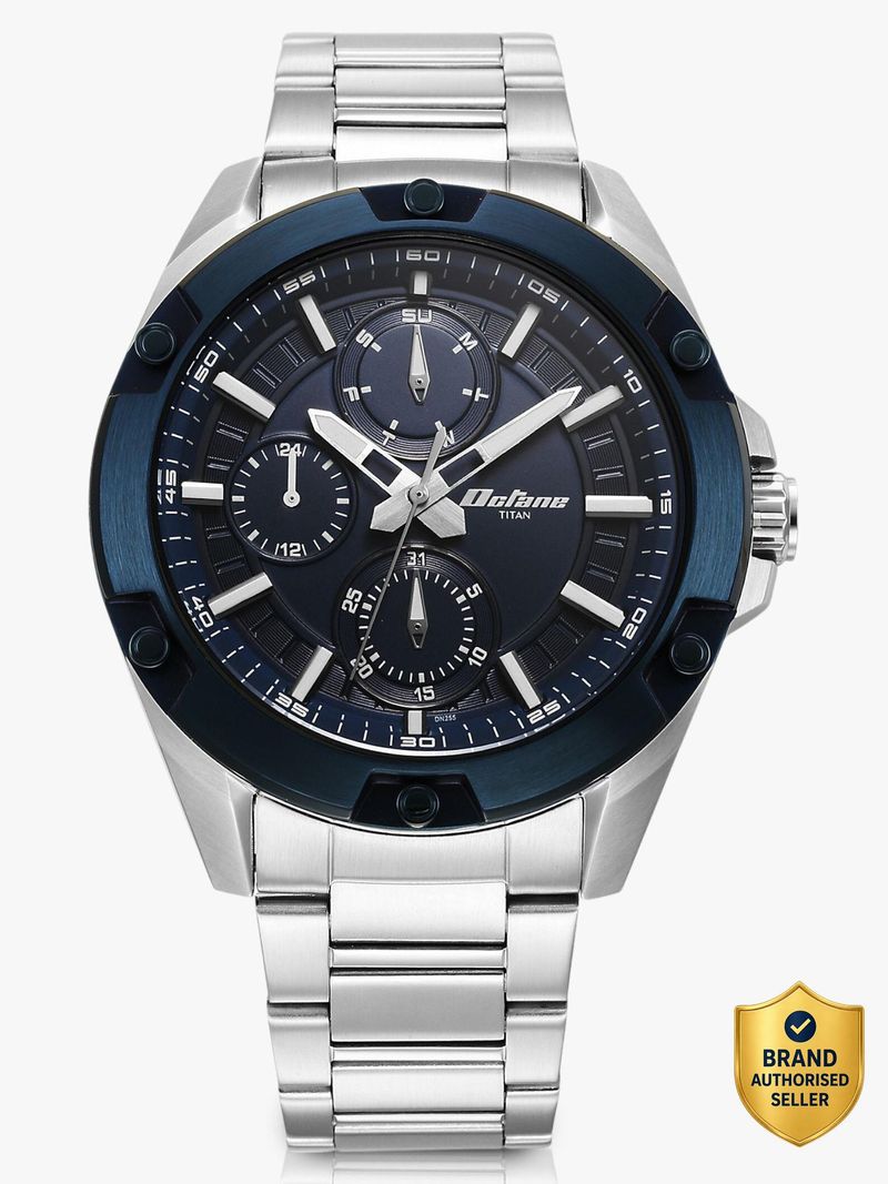Titan Octane Multifunction Blue Dial Silver Stainless Steel Strap Analog Watch - For Men NT90143KM02,SP80017QL01,90143KM02,NU90143KM02