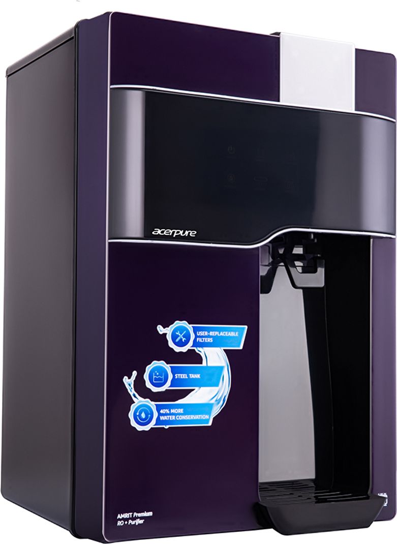 acerpure Amrit Premium | DIY Fliter Replacement | 24 Months Free Fliter 6.5 L RO Water Purifier Stainless Steel Tank | 6 Stage Purification | Suitable for Borewell, Tanker & Municipal Water (Purple)