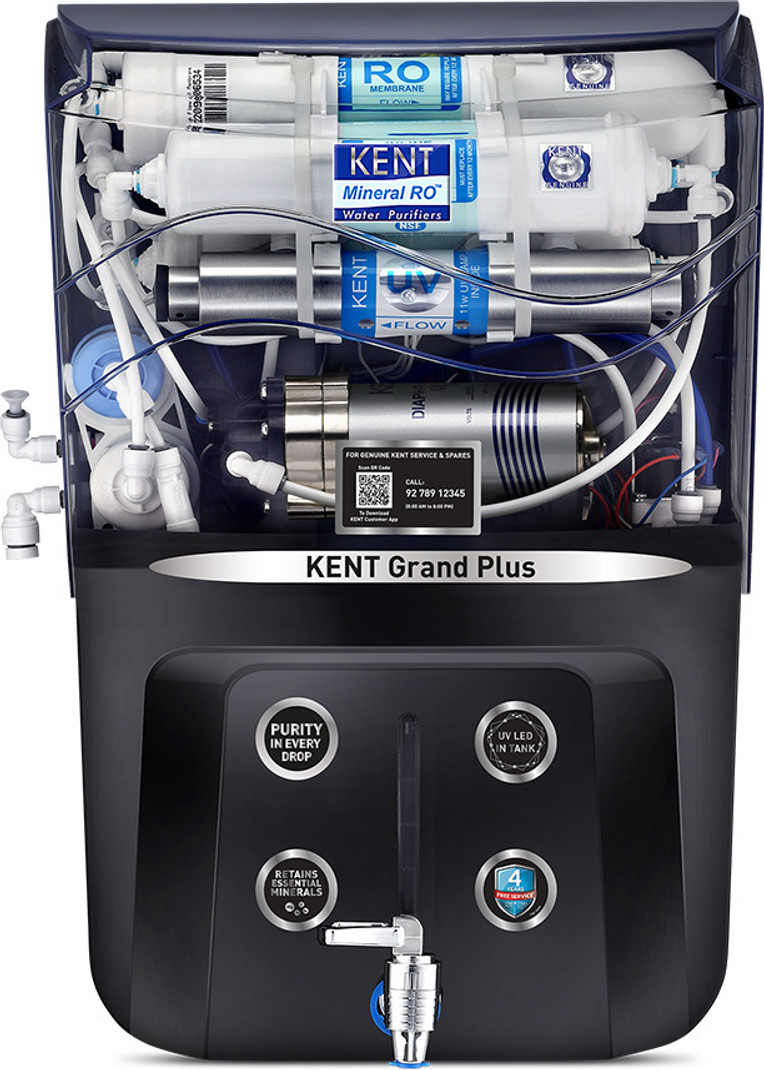 KENT Grand Plus 9 L RO + UV + UF + TDS Control + UV in Tank Water Purifier | .0001 Micron RO Membrane | ISI Marked | Auto Flush Feature | 9L Tank | 20