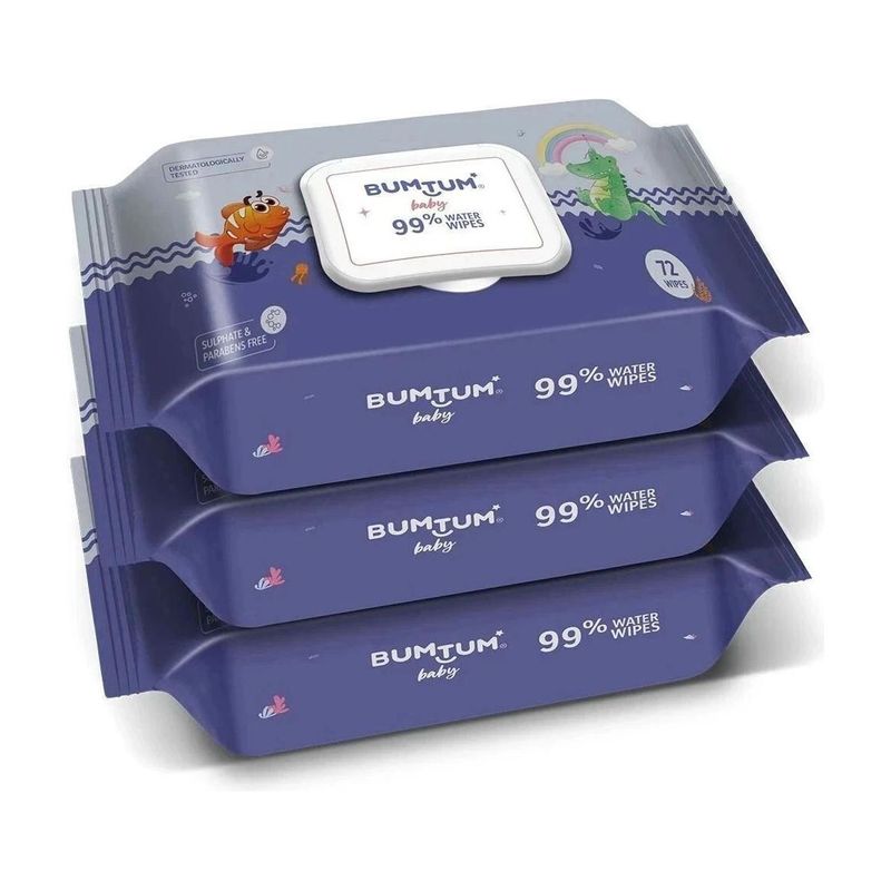BUMTUM Baby 99% Water Wet Wipes Pack of 3 (216 Wipes)