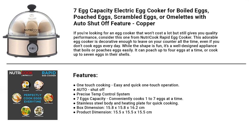 NutriCook Rapid Egg Cooker: 7 Egg Capacity Electric Egg Cooker for