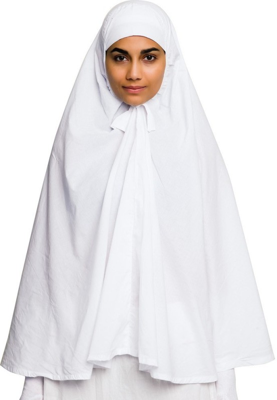 Haji Ladies Ihram Pure Cotton Solid Abaya With Hijab(White)