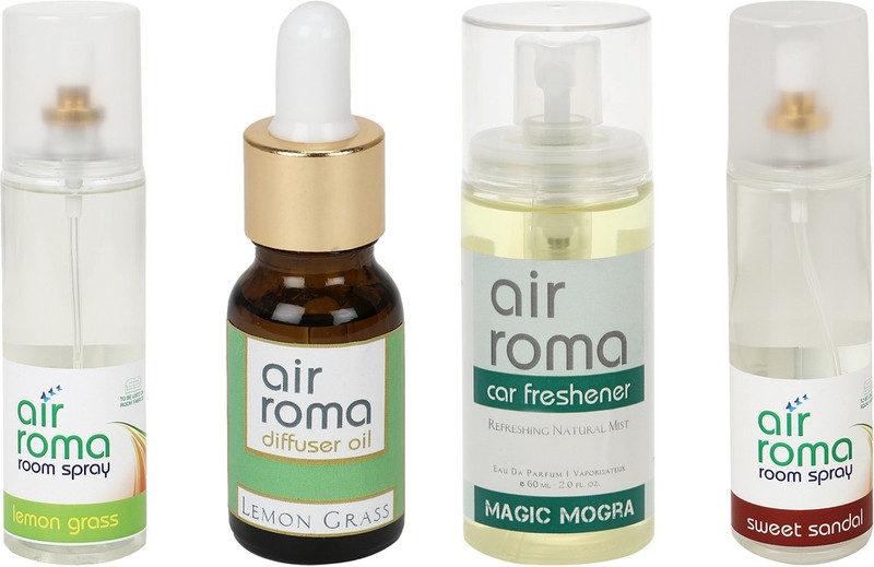 Airroma Sweet Sandal, Lemon Grass, Magic Mogra Car Freshener (Pack of 4)(490 ml) Airroma Sweet Sandal, Lemon Grass, Magic Mogra Car Freshener (Pack of 4)(490 ml)