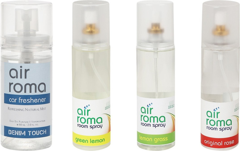 Airroma Green Lemon, Denim Touch, Original Rose, Lemon Grass Car Freshener (Pack of 4)(660 ml) Airroma Green Lemon, Denim Touch, Original Rose, Lemon Grass Car Freshener (Pack of 4)(660 ml)
