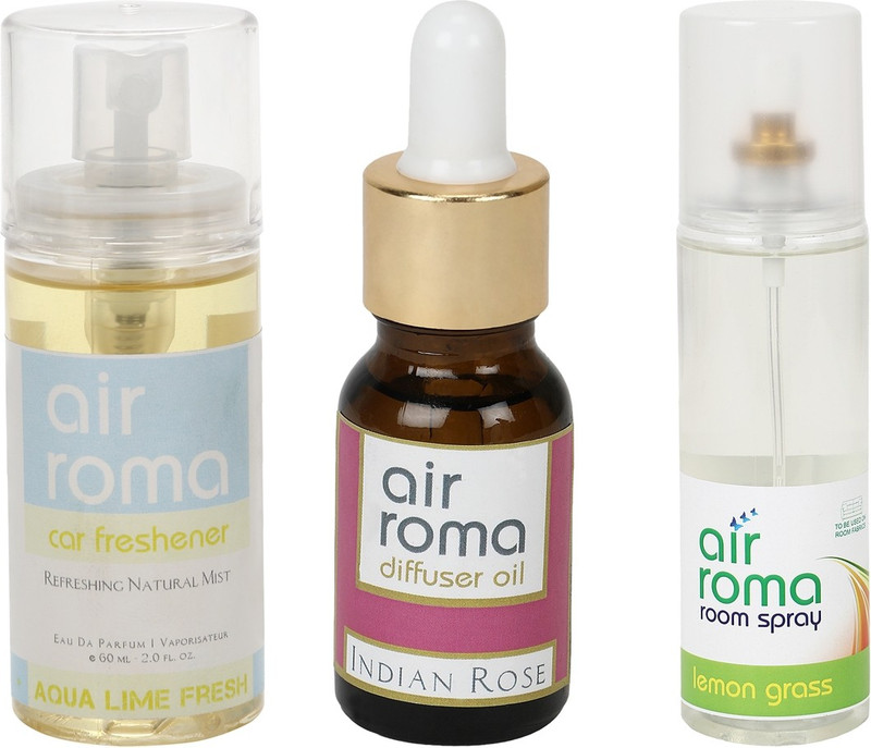Airroma Indian Rose, Aqua Lime Fresh, Lemon Grass Car Freshener (Pack of 3)(275 ml) Airroma Indian Rose, Aqua Lime Fresh, Lemon Grass Car Freshener (Pack of 3)(275 ml)