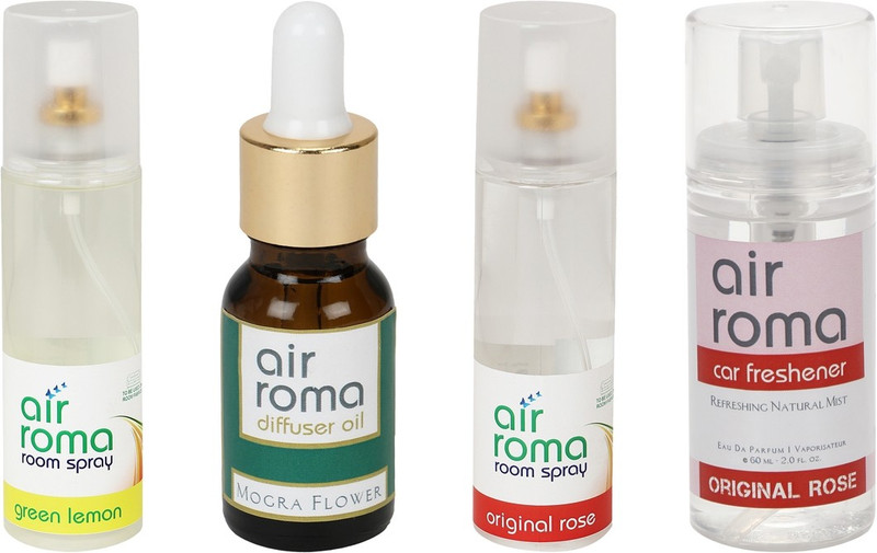 Airroma Green Lemon, Mogra Flower, Original Rose Car Freshener (Pack of 4)(490 ml) Airroma Green Lemon, Mogra Flower, Original Rose Car Freshener (Pack of 4)(490 ml)