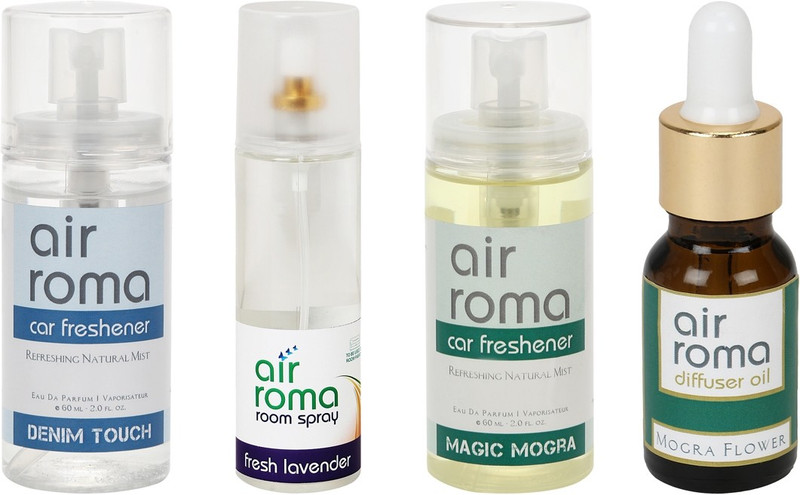 Airroma Denim Touch, Mogra Flower, Fresh Lavender, Magic Mogra Car Freshener (Pack of 4)(350 ml) Airroma Denim Touch, Mogra Flower, Fresh Lavender, Magic Mogra Car Freshener (Pack of 4)(350 ml)