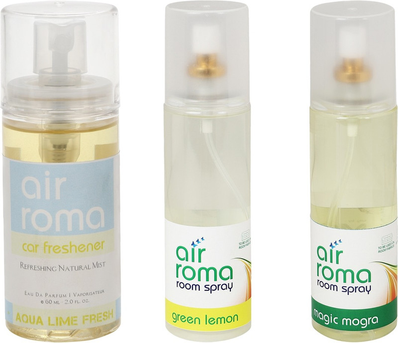 Airroma Green Lemon, Aqua Lime Fresh, Magic Mogra Car Freshener (Pack of 3)(460 ml) Airroma Green Lemon, Aqua Lime Fresh, Magic Mogra Car Freshener (Pack of 3)(460 ml)