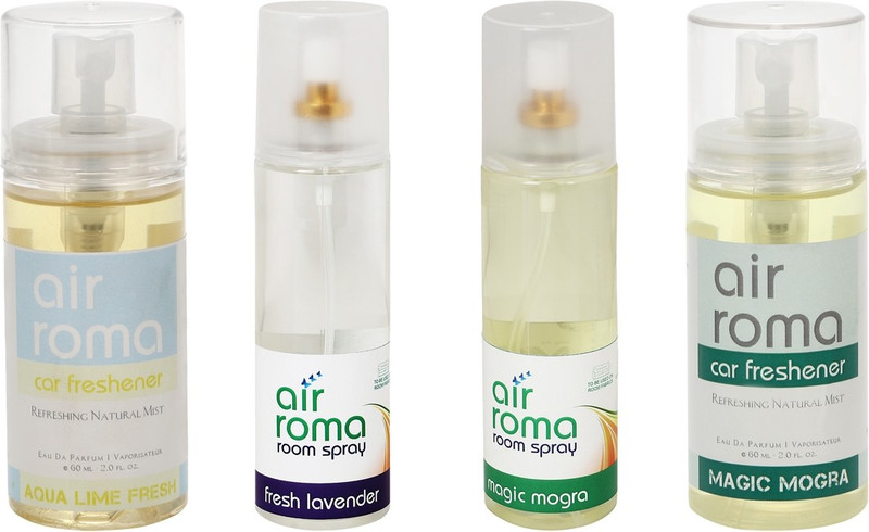 Airroma Aqua Lime Fresh, Fresh Lavender, Magic Mogra Car Freshener (Pack of 4)(520 ml) Airroma Aqua Lime Fresh, Fresh Lavender, Magic Mogra Car Freshener (Pack of 4)(520 ml)