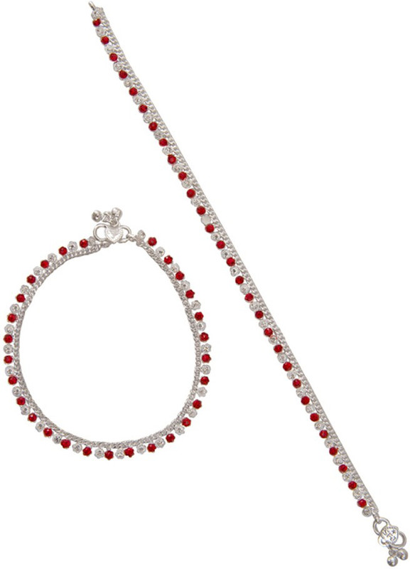 Taj Pearl Elegant Red Brass Anklet(Pack of 2) Taj Pearl Elegant Red Brass Anklet(Pack of 2)