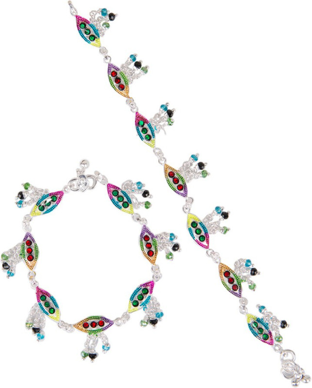 Taj Pearl Crystal Dazzling Traditional Brass Anklet Taj Pearl Crystal Dazzling Traditional Brass Anklet