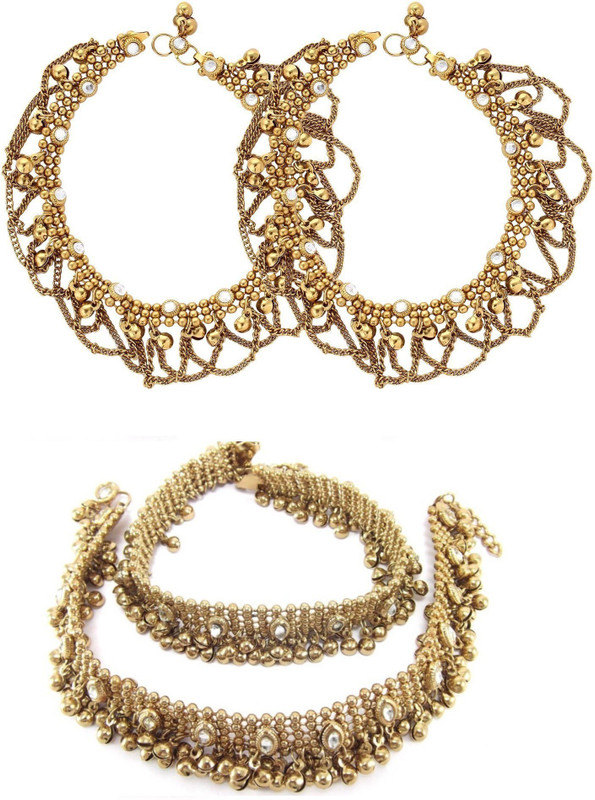 Charms Combo of Ethenic Kundan Studed Alloy Anklet(Pack of 4)