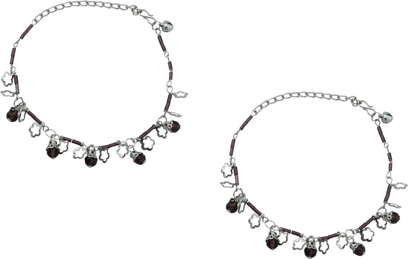High Trendz Purple Bells & Flowers Alloy Anklet(Pack of 2) High Trendz Purple Bells & Flowers Alloy Anklet(Pack of 2)