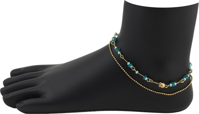 High Trendz Green Beads With Gold Alloy Anklet High Trendz Green Beads With Gold Alloy Anklet