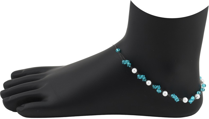 High Trendz Blue Crystalz With White Pearlz Alloy Anklet High Trendz Blue Crystalz With White Pearlz Alloy Anklet