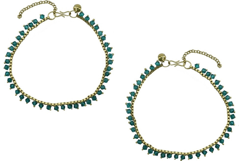 High Trendz Green Crystalz Alloy Anklet(Pack of 2) High Trendz Green Crystalz Alloy Anklet(Pack of 2)