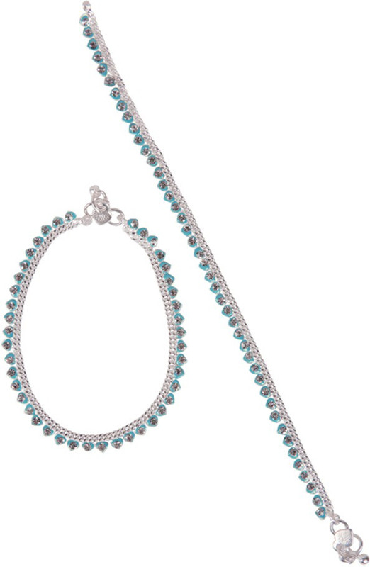 Taj Pearl Blue Heart Brass Anklet(Pack of 2) Taj Pearl Blue Heart Brass Anklet(Pack of 2)