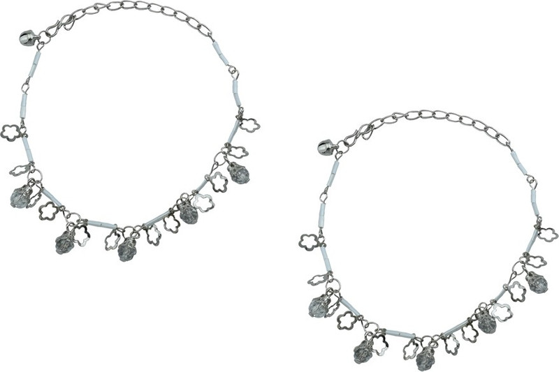 High Trendz White Bells & Flowers Alloy Anklet(Pack of 2) High Trendz White Bells & Flowers Alloy Anklet(Pack of 2)
