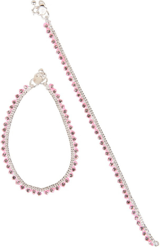 Taj Pearl Pink Heart Brass Anklet(Pack of 2) Taj Pearl Pink Heart Brass Anklet(Pack of 2)