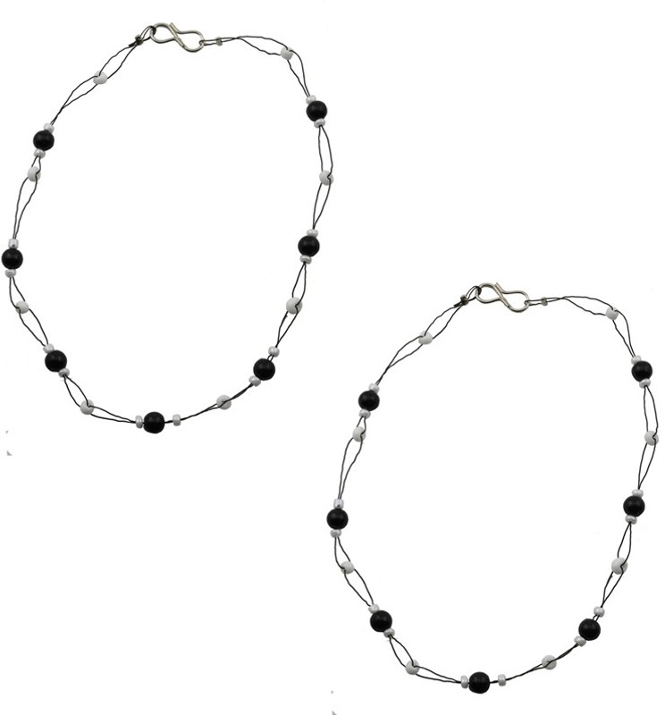 High Trendz Black and White Beadz Alloy Anklet(Pack of 2) High Trendz Black and White Beadz Alloy Anklet(Pack of 2)