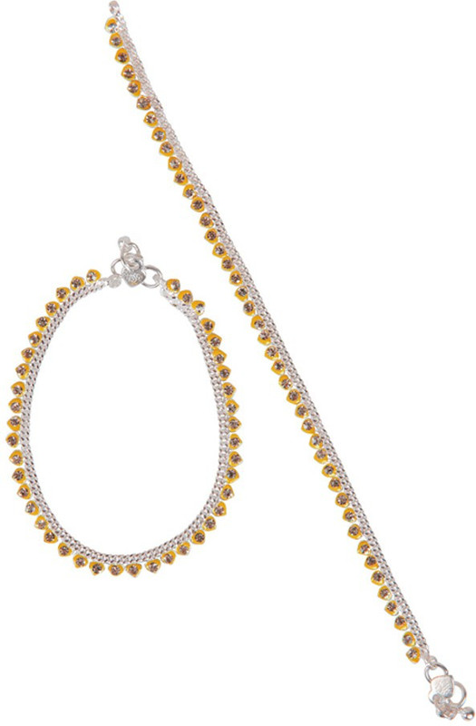 Taj Pearl Yellow Heart Brass Anklet(Pack of 2) Taj Pearl Yellow Heart Brass Anklet(Pack of 2)