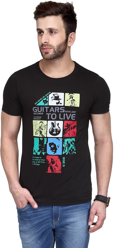 Koolpals Printed Men Round or Crew Black T-Shirt