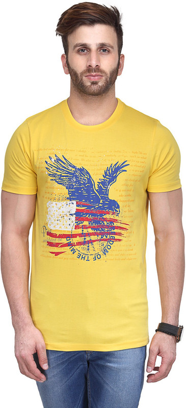 Koolpals Printed Men Round or Crew Yellow T-Shirt
