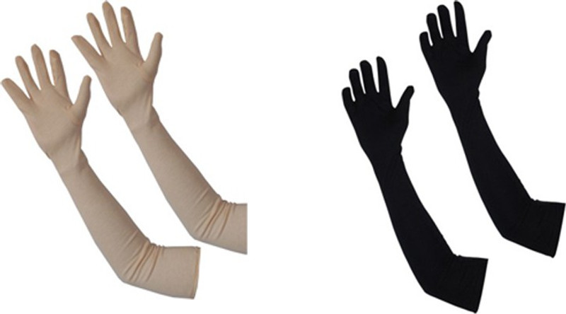 AMKEI Cotton Arm Sleeve For Women(M, Black, Beige)