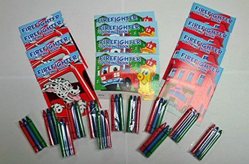 happy deals 24 Pc Fireman Party Favors Lot -Includes (12) Fire Fighter Mini Coloring Books and Crayons