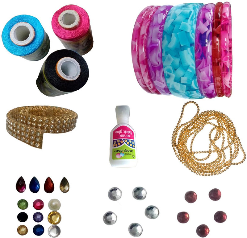 RKB Jewellery making bangle-2.8 mini kit with pink,black,skyblue,silk thread RKB Jewellery making bangle-2.8 mini kit with pink,black,skyblue,silk thread