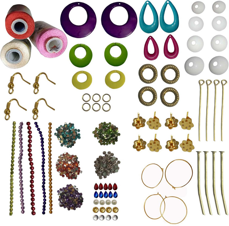 rkb three silk thread multi-color strips(green,pink,red,violet,gold)-stone collections jewellery making mini kit