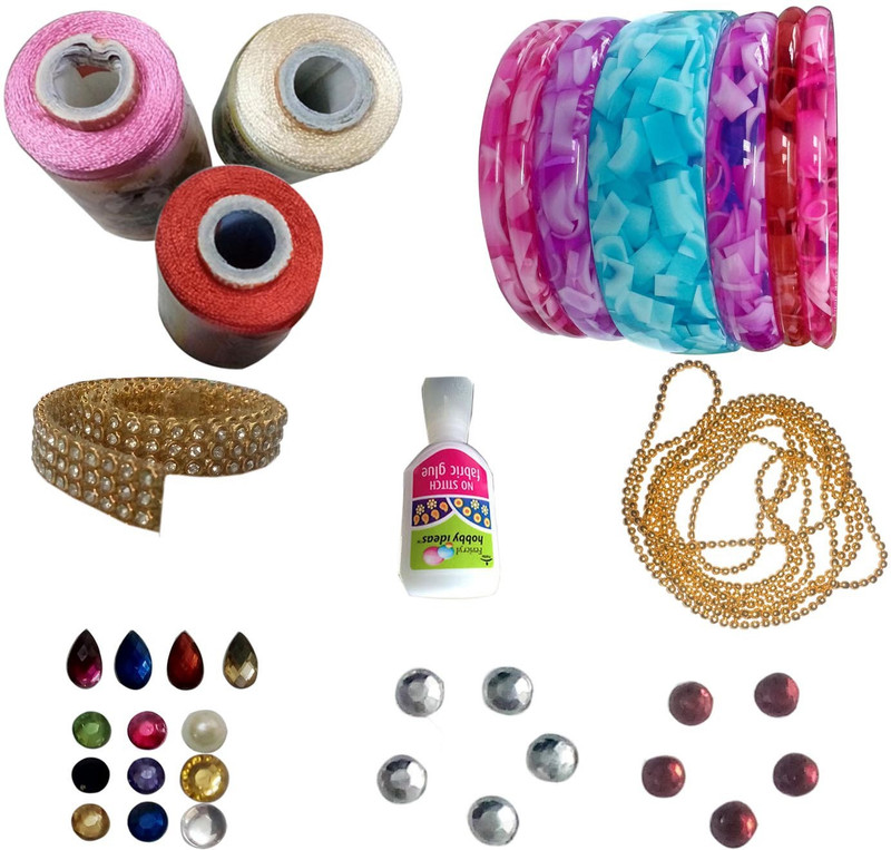 RKB Jewellery making bangle-2.6 mini kit with light pink,light sandal and red silk thread RKB Jewellery making bangle-2.6 mini kit with light pink,light sandal and red silk thread