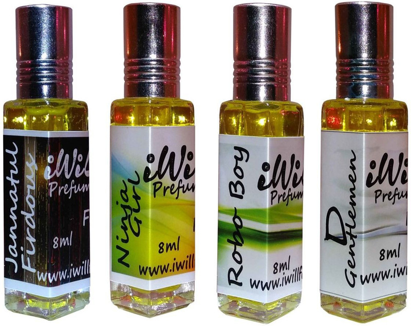 iwill Premium Jannat ul Firdous, Ninja Girl, Robo Boy, D Gentleman Non Alcoholic Fancy Perfume 32 ml Pack Floral Attar(Gold Musk)