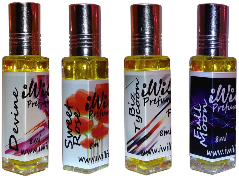 iwill Premium Full Moon, Devine, Sweet Rose, Biz Tycoon Non Alcoholic Fancy Perfume 32 ml Pack Herbal Attar(Floral)