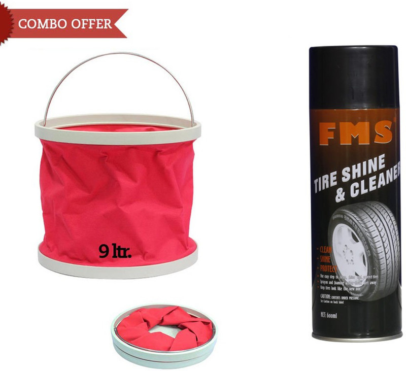 FMS 1 FMS Auto Tyre Shine and Cleaner-600ml, 1 Foldable Water Bucket Combo