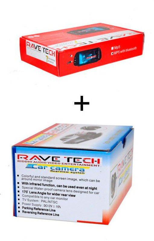 Ravetech 7" Mp5 Bluetooth Mirror Monitor Black LED, car rear view camera Combo