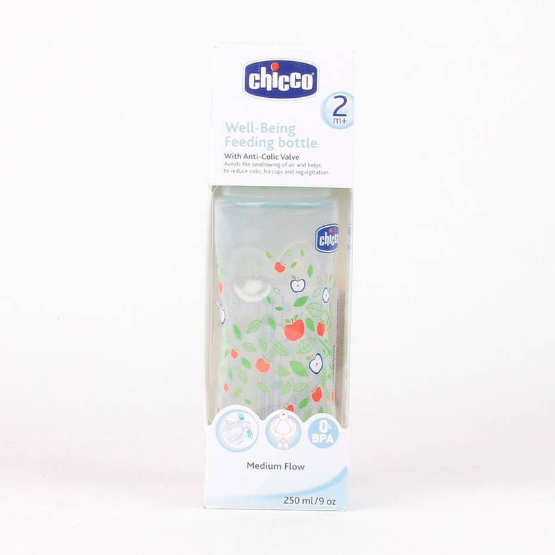 Chicco Wellbeing Medium Flow Feeding Bottle (Green) - 250 ml(Green)